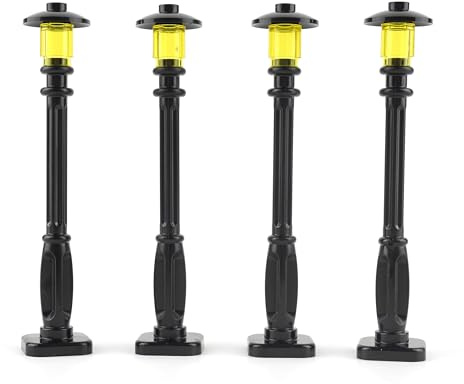 Lego City Classic Basic Laternen - 4 Stück in Schwarz mit schmalen gelben Lampen - Straßenbeleuchtung für Lego Sets