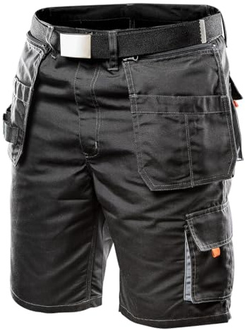 NEO TOOLS Kurze Arbeitshose Herren, Schwarz Arbeitsshort mit Arbeitsgürtel | Arbeitshosen, Für Männer Kurz, Multifunktionale Taschen, Arbeitshose Sommer, Verstärkungen aus Oxford-Gewebe Gr. 56