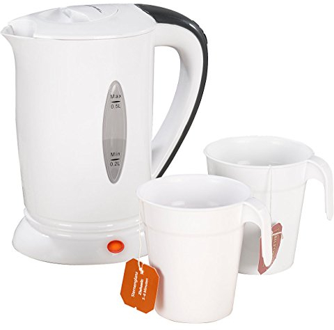 Bouilloire de voyage & 2 tasses, 110/230 V, 650 W, 500 ml [Pearl]