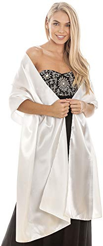 Central Chic Luxury Ivory Satin Wedding Wrap Stole Shawl Pashmina Scarf Bridal Bridesmaids Parties 2 Sizes S-M L-XL (Ivory, L-XL)