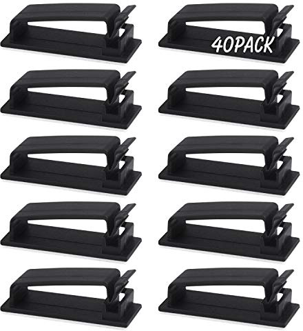 TUPARKA 40 Pack Self Adhesive Cable Clips Cable Organizer, Black | Cable Management Clips, Wire Cable Holder, For Car, Office and Home
