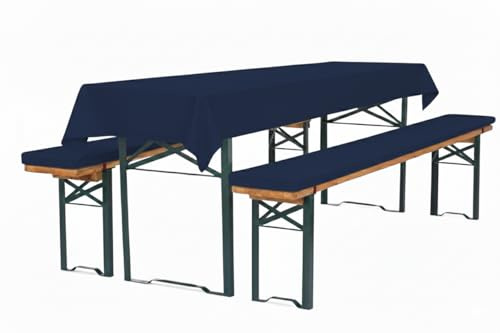 TexDeko® XL Bierbankauflagen 3-TLG Set extra dick mit Tischdecke Blau | Premium Auflagenset gepolstert 220x25x4cm für Bierzeltgarnitur, waschbar mit Reißverschluss, inkl. Tischdecke 250x100cm
