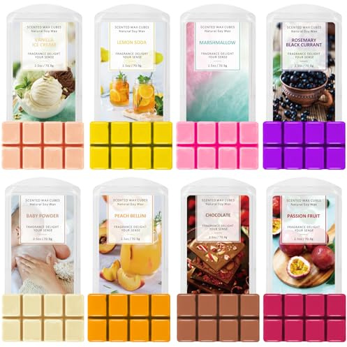 SCENTORINI Duftwachs,100% Sojawachs Wax Melts für Raumdüfte, 8 Pack x 70,9g, Pfirsich Bellini, Babypuder, Passionsfrucht, Zitronen-Soda, Vanille und Eiscreme, Schokolade Düfte | Pfirsich Bellini, Babypuder, Passionsfrucht, Zitronen-Soda, Vanille und Eiscreme, Schokolade Düfte