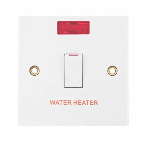 Invero 1 Gang 20 Amp Double Pole Electric Water Heater Wall Switch Standard Square White with Red Neon Power Indicator