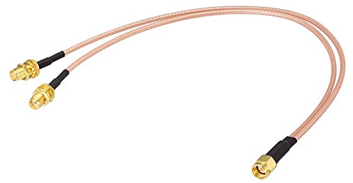 Superbat SMA Male to Dual Female Coaxial Cable Splitter 2 Way 50ohm RG316 Coax Splitter Cable 30cm for Router Gateway Modem Mobile Hotspot WiFi/Cellular Antenna(not for TV)