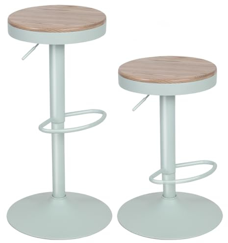 YOUNIKE Taburete de Bar Juego de 2 Taburetes de Bar de Madera Silla de Bar Alta Estructura Metálica Giratoria 360° con Reposapiés Industrial Verde