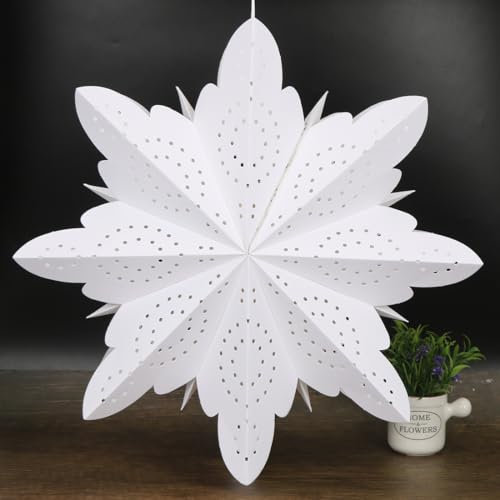 Schneeflocken Papiersterne, Größe Weiß Papier Schneeflocken Weihnachtsdeko, 45 cm Faltstern Weihnachten, 8 zackig Hängende Papier Stern Dekoration für Winter Weihnachten Hochzeit Taufe Fenster A29-1