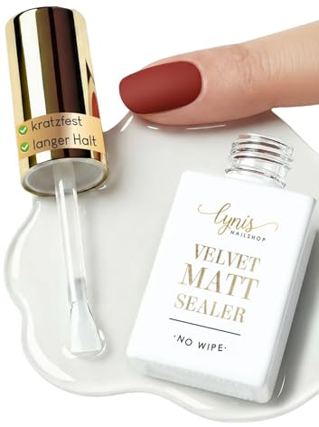 Velvet Matt Sealer No-Wipe 10 ml, matter Versiegler ohne Schwitzschicht für samtiges Finish, kein Cleanern nötig, ideal für Babyboomer, Ombre, für Gel, Gellack & Acryl geeignet, Lynis-Nailshop.de