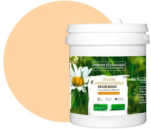 BOX DECO COULEURS Pintura natural ecológica interior exterior con aspecto aterciopelado Natura – 1 l/13 m² [Clase energética A+], Beige Nude