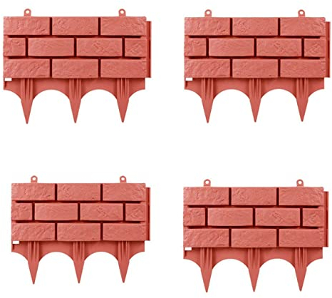 MEUMITY Lot de 4 clôtures de jardin imitation brique de 44 cm de long - Bordure de jardin imitation pierre - Clôture en plastique