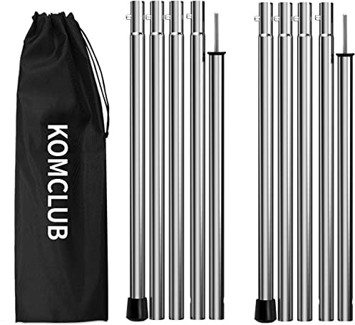 KOMCLUB Adjustable Tarp Poles Camping Tent Poles Stainless Steel Lightweight Tent Poles Set of 2 for Trap Sun Sails Canopy Awning Shelter Backpacking Hiking 78in-0.5mmThicken