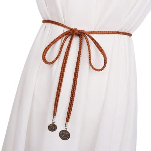 CHENGZI Cintura da donna alla moda stile cintura in vita corda intrecciata cintura casual sottile cintura per abito da donna, A-marrone, Belt Width : 1 cm , Belt length : 150 cm