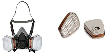 3M Respiratore semimaschera per verniciatura a spruzzo 6002C con filitri rimovibili, protezione di livello A2P2 da gas e vapori organici e polveri sottili-1 set & Filtro per Vapori Organici 6055, A2