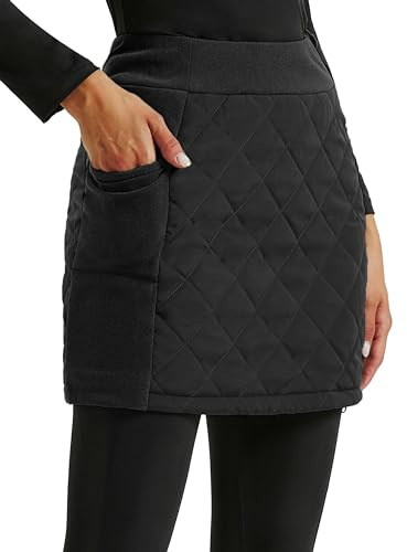 JACK SMITH Women's Winter Mini Puffer Skirt Golf Hiking Running Quilted Skirt with Pockets Zipping Both Way Black