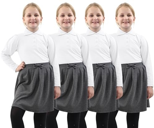 GW CLASSY OUTFIT Pack of 4 Girls Long Sleeves Uniform Polo School Shirts Kids T Shirts Uniform Polo PE Tops UK Size