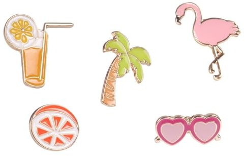 Flamingo Palmen Cocktail Sonnenbrinne Anstecker Brosche 5 Stück Set