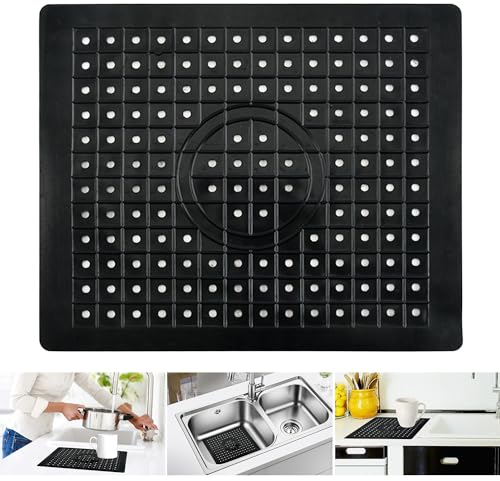 Fyihoxi Abtropfmatte Geschirr, 31.5x25cm Spülbeckeneinlage Schwarz, Spülbeckenmatte Küche, Schuhmatte Abtropfmatte Gummi für Küche und Spüle