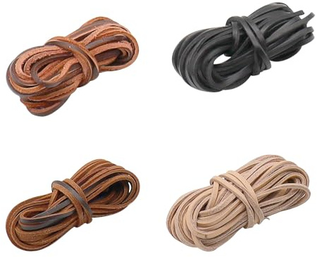 YDHfdc 4 Pezzi Cordino Cuoio 5m x 3mm Cordino in Pelle Corda Pelle Scamosciata Cordino Piatto Pelle per Bracciali, Collane, Gioielli e Artigianato (4 Colori)