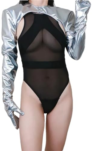 Weibliche Faux Leder Matte Licht Lila Kurze Cropped Shrug Frauen Lange Leder Handschuhe, Silberfarbener kleiner Hals, 38