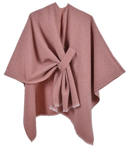 Miaikvs Poncho Reversible de Gran Tamaño para Mujer Chales Elegante Capa de Punto Manta Envolvente Frontal Cárdigan Bufanda Abrigo para Primavera Otoño, rosa, Altoa única