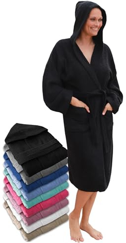 LEBENGOOD Badrock i 100% bomull med huva – Dam & Herr, Unisex morgonrock i amerikansk frotté 450 gsm, perfekt efter dusch, bad eller pool (XL, Svart)