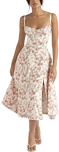 IDOPIP Abiti estivi da donna, sexy, senza maniche, con spalline sottili, corsetto, abito floreale, elegante, lungo, per il tempo libero, bohémien, abito da spiaggia, abito estivo, taglie XS-XL, Colore