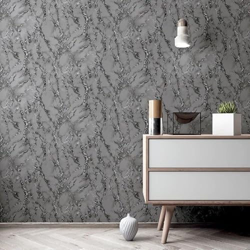 WALLPAPER EMPIRE - Carrara Marble Charcoal with Silver/Grey Highlights Wallpaper Abstract Design Perfect for Bedrooms/Living Spaces and Feature Walls