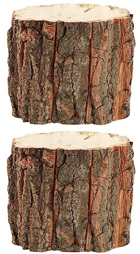 HANABASS 2piezas Maceta De Madera Vintage Decoración Rústica para Jardín y Oficina como Centro De Mesa o Adorno para Hogar Diseño De Tócon De Árbol Macetero para Plantas De Exterior