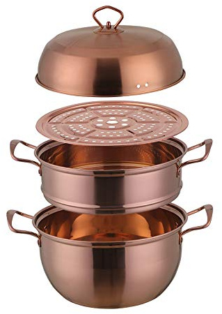 ANSNOW 3 Tier Premium Heavy Duty Stainless Steel Steamer Pot Set Includes 2 Tier Cooking Pot, 1 Steaming Septa and Pot Lid | Steam Pot Set for All Cooking Surfaces/Rose Gold