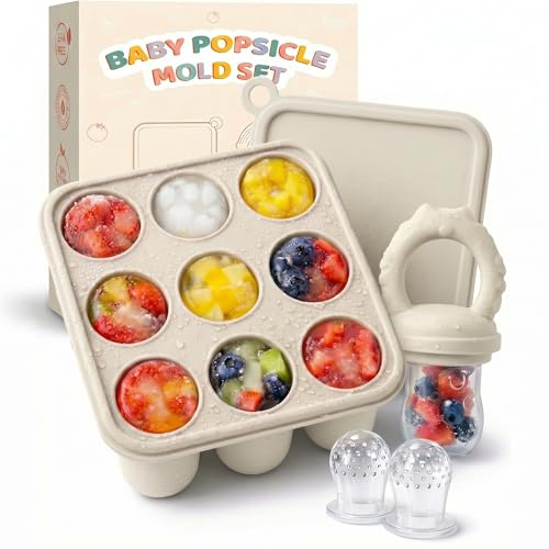 Comedero de frutas para bebés (4 meses en adelante), incluye chupete de dentición y molde para congelar leche materna, chupete de frutas sin BPA para el destete del bebé, calmante y autoalimentación