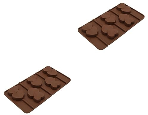 SEWACC 2pièces Moule Silicone Pour Sucettes Forme De Cœur Moule à Chocolat Outil De Cuisson Pour Bonbons Et Glaces Couleur Café Pour Pâtisserie Et Fêtes