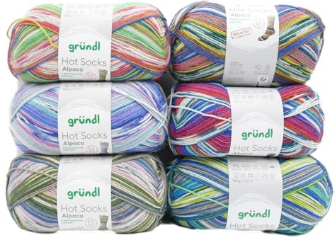 Gründl Sockenwolle Paket Hot Socks Alpaca, Sockengarn 4-fädig, Strumpfwolle 100g, 420m, 65% Wolle, 25% Polyamid, 10% Alpaka