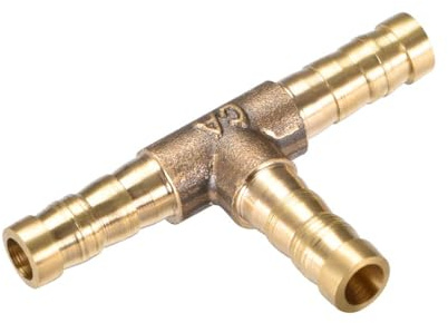 TOP-VIGOR 2Pcs 6mm Brass Barb Splicer Fitting, 3 Ways T-Shaped Fuel Hose Barbed Connector, Garden Tube Barbed Splitter Fitting for Water Fuel Gas Air Oil