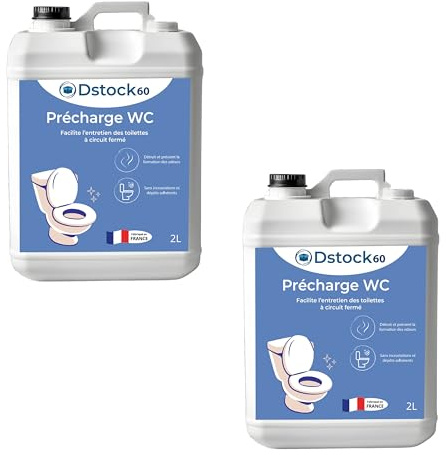 DSTOCK60-2 bidons - Additif pour WC à circuit fermé - Additif bleu pour sanitaires de camping, caravanes et toilettes chimiques - élimine les odeurs, sans incrustations si dépôts adhérents – 2L