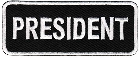 President Aufnäher zum aufbügeln oder aufnähen Bügelbild Aufbügler für Kleidung gestickter Bügelpatch Applikation Biker MC Kutte Präsident Patch Größe 9,5 x 3,9 cm