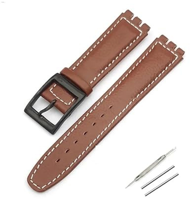 TVKSIPAR Bracelet en cuir de 17mm for Swatch Lychee, Bracelet de montre for hommes et femmes, accessoires de remplacement, boucle en métal