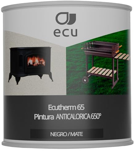 PINTURAS ECU - Pintura Anticalórica Aluminio Mate para altas temperaturas de hasta 650º - 375ml - Especial para estufas, chimeneas, hornos, barbacoas, aluminio (Aluminio, 375 mililitros)