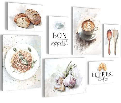 Novart Quadros - Completamente Pronto Da Appendere - Immagini - Cucina Caffè - 7 Pezzi Set Moderni - N039971a