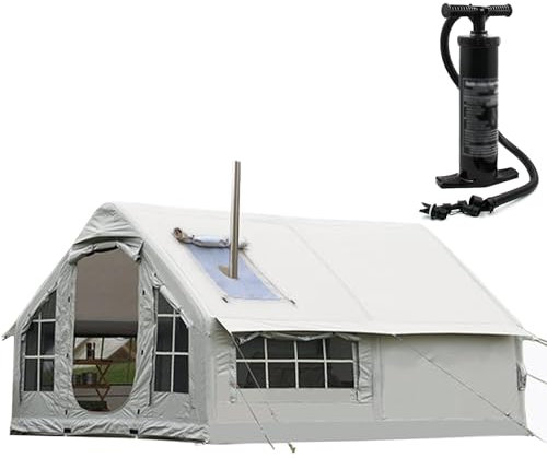Aufblasbares Zelt Haus 6 Personen Große Camping Zelt Mit Kaminöffnung & Dachfenster, Familienzelt Einfach Einzurichten Inflatable Tent, Schneller Aufbau 4-Jahreszeiten Gampingzelt