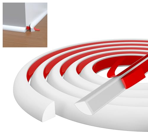 PVC Quadrant Trim, 8 Meters Self Adhesive Flexible Moulding Trim, Beading for Laminate Flooring, Peel and Stick Coving for Ceilings, Caulk Strip for Cabinet, Wall Corner, Skirting Board (White)