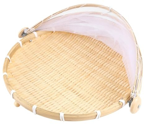 jiyaohui Hand-Woven Food Tent Basket Tray Fruit Vegetable Bread Storage Basket Simple Atmosphere Outdoor Picnic Mesh Net Cover