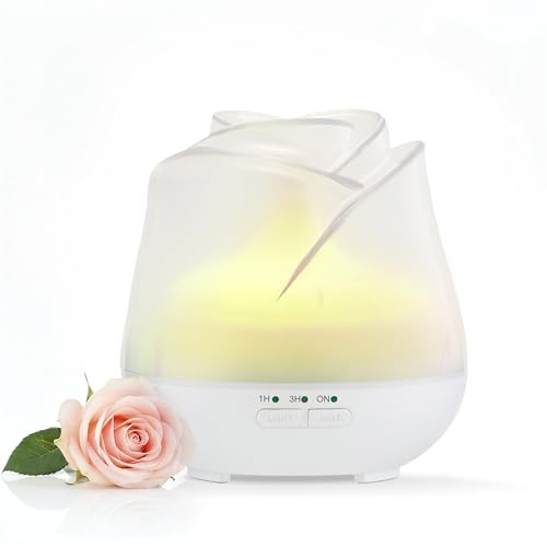 Earnest Living Rose Diffuser 150ml – Quiet Ultrasonic Aromatherapy for Bedroom, Office & Desk, 7-Color LED Light, USB Powered, Auto Shut-Off, Relaxation Gift for Women – Frosted White