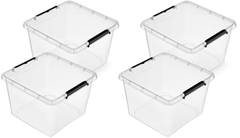 Kreher® Aufbewahrungsboxen Kleiderbox 'Simple Store' mit Deckel in Transparenter Ausführung. 25 Liter Volumen, lebensmittelecht, BPA-frei. Aus robustem Kunststoff. Stapel- und nestbar. (4)