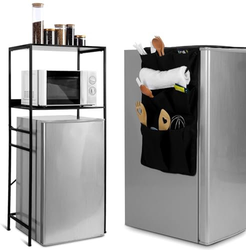 Weysat Dorm Essentials 1 Pcs Mini Fridge and Microwave Stand for Dorm 1 Pcs Mini Fridge Organizer Over the Refrigerator Storage Organizer for Home Office School Kitchen(Black)