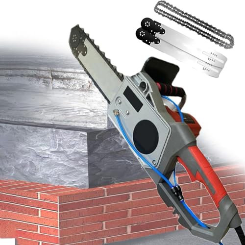Motosega per taglio cemento in bundle, motosega elettrica per cemento con 2 catene diamantate per taglio cemento, barra di guida, motosega portatile per tagliare muri di granito e cemento,Depth35cm