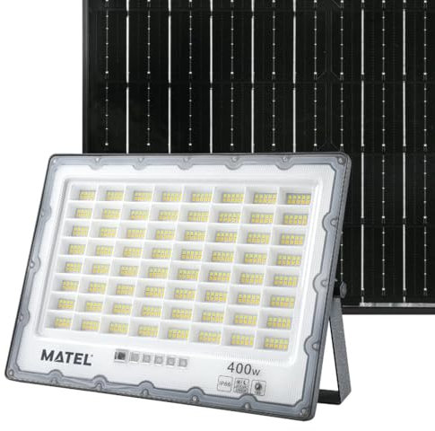 proyector led solar 400w ip65 gris, eficiencia, energía solar; ideal para iluminación exterior y seguridad.