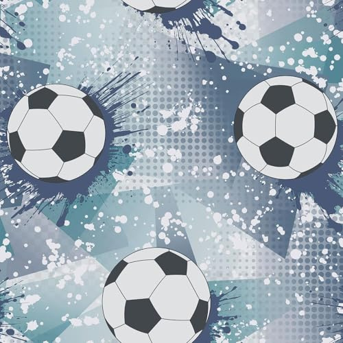 Holden Storybook Football Frenzy Sport Themed Metallic Textured Wallpaper for Kids Bedrooms, Playrooms in Navy Blue/Teal 14093
