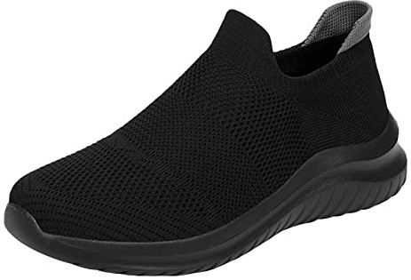 Scarpe per il tempo libero da uomo, invernali, traspiranti, ultraleggere, morbide, antiscivolo, senza lacci, scarpe da corsa, suola piatta, scarpe da tennis, Nero , 42 EU