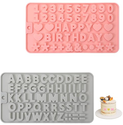 LIQWEI 2 Stück Silikon Zahlen Und Buchstaben Schokoladenform, Buchstaben A-Z Schokoladen Formen Buchstaben0-9 Schokoladenform Für Keks Kuchen Geburtstagsparty SüßIgkeiten Dekoration(Rosa Grau)