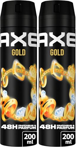 AXE - Déodorant Homme Spray - Gold - 48h non-stop frais - Parfum bois de Oud et vanille noire - 200ml (Lot de 2)
